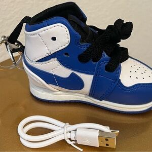 Blue and White Sneaker Speaker and Bag Chain.
